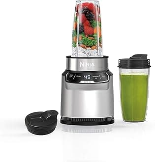 Ninja | Blender | Nutri Pro | Single Serve | For Smoothies, Salsa, Shakes and Frozen Drinks | Includes 2 Smoothie Cups & Lids | Crushes Ice, Fruit & Veggies |Silver | BN401