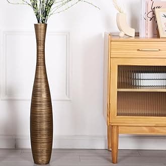 Decorative Tall Floor Vase for Living Room Decor, 34 inches, Gold, Resin