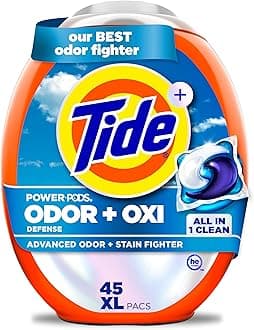Tide Odor Defense + Oxi Laundry Detergent Pacs, Original Scent, 45 Count, Advanced Odor + Stain Fighter