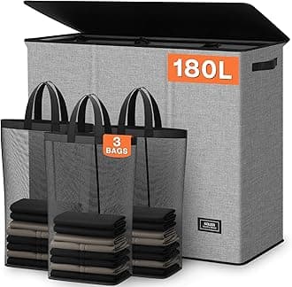 SOLEDI 180L Laundry Hamper 3 Section, Extra Large Laundry Hamper with Lid, Dirty Clothes Hamper with Sturdy Handle, Large Laundry Basket Organizer for Laundry Room, Bedroom, Hampers for Laundry