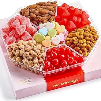 NUT CRAVINGS - Easter Mixed Nuts & Heart Candy Gift Basket in Red Gold Box (7 Assortments, 1 LB) Treats for Adults, Food Arrangement, Healthy Snack Care Package, Kosher