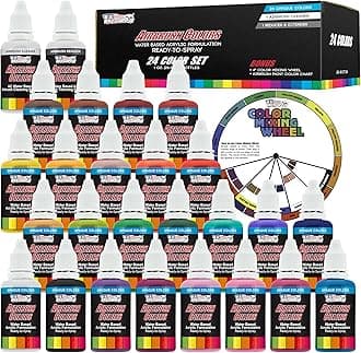 U.S. Art Supply 24 Color Acrylic Airbrush, Leather & Shoe Paint Set Opaque Colors Plus Reducer, Cleaner & Color Mixing Wheel