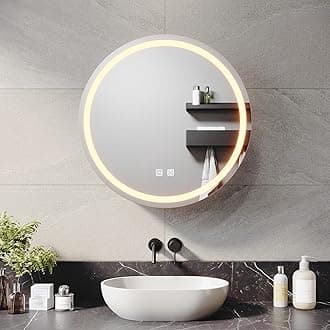 ELEGANT 600x600mm Round Illuminated LED Bathroom Mirror Cabinet with Shaver Socket Wall Mounted Mirror Cabinet with Three-Color Infinitely Dimmable Round Mirrored Cabinet with Demister Dark grey