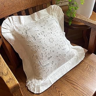 MODERN HEIRLOOM Embroidered and LACE 2-PC Pillow Decorative Pillow Set, 14 inches, Constance Ecru 14" 2 Count