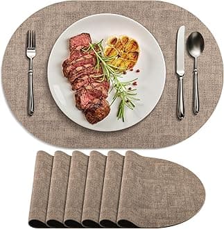 Placemats Set of 6 Non Slip, Heat Resistant Oval Faux Leather Place mats Double Layer, Waterproof Table Mats Easy to Clean for Kitchen Dining Room Coffee Office Table, Apricot