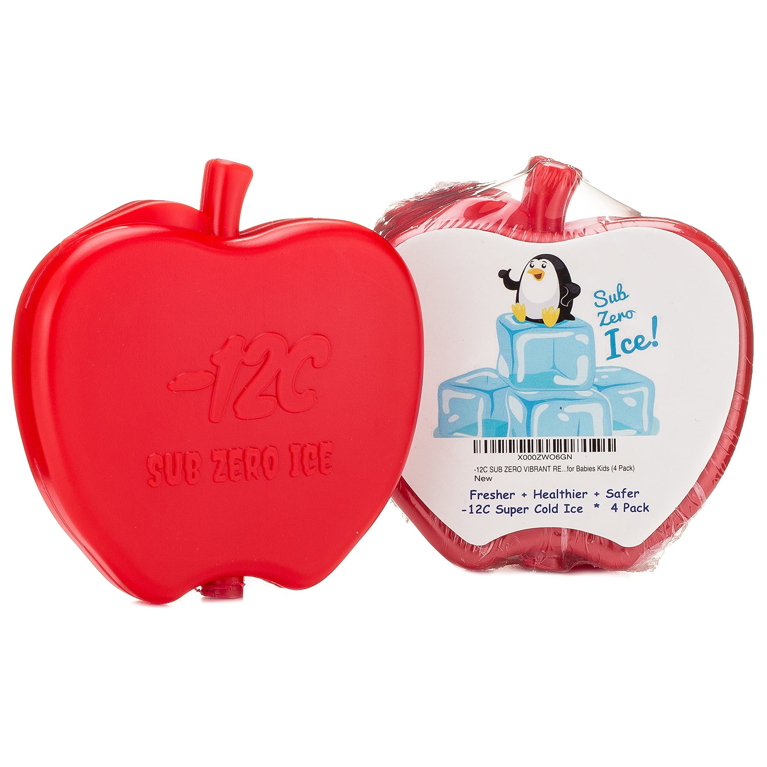 Ice Pack for Lunch Box by Sub Zero Ice - Cute Vibrant Red Apple Super Cool Leakproof Ice Pack Cooler for Healthier Fresher Safer Food Sandwiches Drinks Milk (4 Pack)