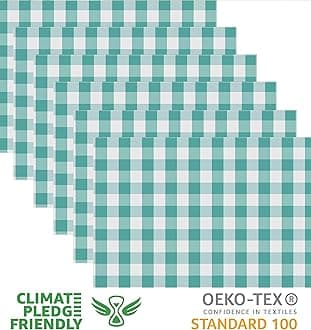 Urban VillaPlacemats for Dining Table 100% Cotton Placemats 14''x20'' Over Sized Tablemats Set of 6 Placemats Aqua/White Color Buffalo Check Tablemats for Family Dinners Wedding PartiesPlacemats