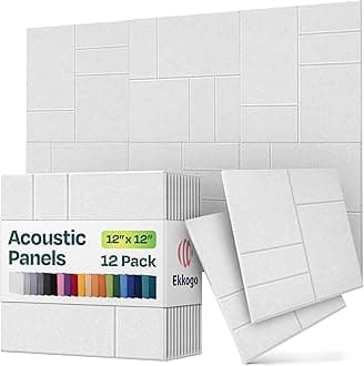 Acoustic Panels 12-Pack Soundproof Wall Panels 12"x12"x0.4" Decorative Sound Dampening for your Home, Office, Studio, Bedroom & More with Unique GridFrame Carving [White]