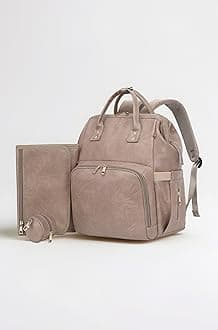 Baby Diaper Backpack Vegan Leather Diaper Bag for Boys and Girls with Changing Pad and Pacifier Case