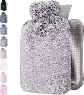 Hot Water Bottle - with Soft Premium Fleece Cover - Light Grey, 2L - Heating Pad for Menstrual Cramps and Period Comfort - Bed Foot Warmer - Hot & Cold Compress for Back, Stomach, Neck Pain Relief