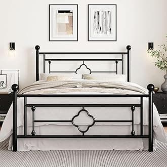 SHA CERLIN 14 Inches Queen Size Metal Platform Bed Frame/Vintage Iron-Art Headboard and Footboard/Mattress Foundation for Storage/No Box Spring Needed/Noise-Free/Easy Assembly/Black