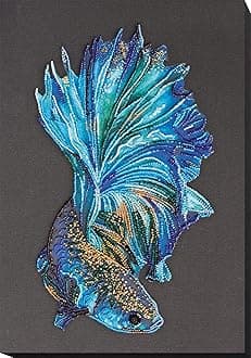 Bead Embroidery kit on Art Canvas Blue Gold. Abris Art DIY Beadwork kit Embroidery Pattern