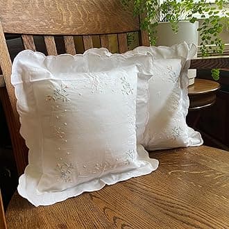 MODERN HEIRLOOM Embroidered and LACE 2-PC Pillow Decorative Pillow Set, 10 inches, Suzette White 10" 2 Count