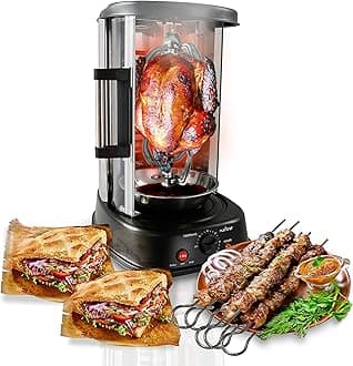 NutriChef Countertop Vertical Rotating Oven - Rotisserie Shawarma Machine, Kebob Machine, Stain Resistant & Energy Efficient W/Heat Resistant Door, Includes Kebob Rack with 7 Skewers (PKRTVG34)