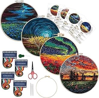 Maydear 4 Set Embroidery Stitches Practice Kit, Embroidery Kit for Beginners with Embroidery Patterns, Beginner Hand Embroidery Kit, Embroidery Kits for Adults