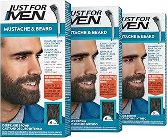 Mustache & Beard, Beard Dye for Men with Brush Included for Easy Application, With Biotin Aloe and Coconut Oil for Healthy Facial Hair - Deep Dark Brown, M-46, Pack of 3