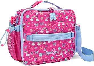 Kids Lunch Bag - Double-Insulated, Reusable Lunch Bag for Kids 3+ with Adjustable Strap; Holds Lunch Box/Water Bottle/Snacks; Easy-Clean, Water-Resistant & Pockets (Rainbows & Butterflies)