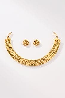 Jewellery for Less Traditional Ethnic One Gram Gold Plated Beaded Necklace Set with Earring for Women and Girls