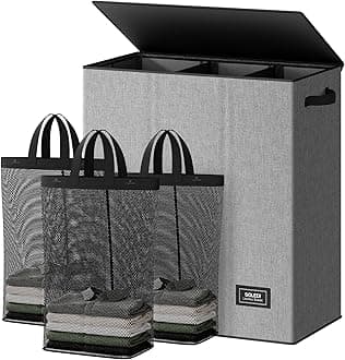SOLEDI 160L Laundry Hamper 3 Section, Extra Large Laundry Hamper with Lid, Dirty Clothes Hamper with Sturdy Handle, Large Laundry Basket Organizer for Laundry Room, Bedroom, Hampers for Laundry