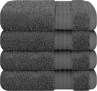 Cotton Paradise 100% Cotton Turkish Washcloth Set for Bathroom, 4 Piece Soft Absorbent Small Towels Wash Rags, Dark Gray