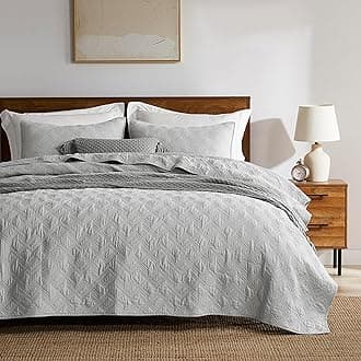 WDCOZY Light Grey 100% Cotton Quilt Bedding Sets King Size with 2 Pillow Shams, Shabby Chic Rustic Textured Gauze Lightweight Country Soft Bedspread Coverlet for All Season, 3 Pieces, 106x90 inches