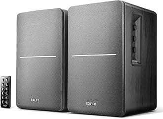 R1280DB Powered Bluetooth Bookshelf Speakers - Optical Input - Wireless Studio Monitors - 4 Inch Near Field Speaker - 42W RMS - Wood Grain (Black)