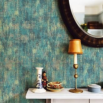 Blue Gold Distressed Texture Wallpaper 17.3" x 39.4 ft Industrial Metallic Wall Mural Non-Woven for Bedroom Background Home Decor, Not Peel and Stick