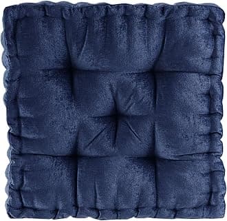 Azza Floor Pillow, Large Cushions Sitting for Adults, Floor Pillow for Meditation or Yoga, Lustrous Chenille Tufted with Scalloped Edges for Bench/Chair Cushion, 20"x20"x5" Navy