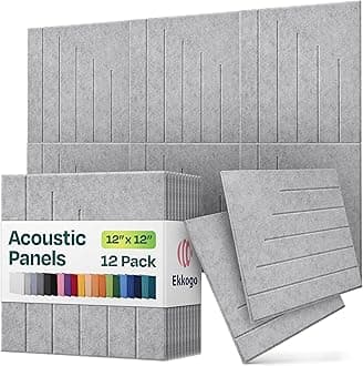 Acoustic Panels 12-Pack Soundproof Wall Panels 12"x12"x0.4" Decorative Sound Dampening for your Home, Office, Studio, Bedroom & More with Unique LineWave Carving [Smoky White]