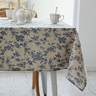 YiHomer Pastoral Rectangle Tablecloth - 60 x 140 Inch Table Cloth - Washable Table Cover with Dust-Proof Wrinkle Resistant for Restaurant, Picnic, Indoor and Outdoor Dining, Floral (Dark Blue)