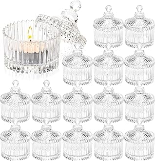 16 Piece Tealight Candle Holders with Lids, Glass Small Candle Holders for Table Centerpiece, Wedding, Home Decor (2.68' x 1.65', Clear)