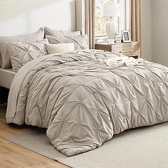 Bedsure Oversized Queen Comforter Set Beige - Bed in a Bag Bedding Set 7 Pieces, GentleSoft™ Pintuck Bed Set Gift for Family, Pinch Pleat All Season Comforter with Sheets, Pillowcases & Shams