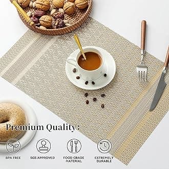 Leetaltree Stardust Yellow Placemats Set of 12 - Heat Resistant Non-Slip Place mats for Dining Table, Washable Durable PVC Vinyl Woven Table Mats（Stardust Yellow, 12）