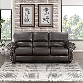 Lexicon Leather Match Couch for Living Room with Wood Frame, Rolled Armrest & Nailhead Trim, Top Grain Leather Match Sofa for Bedroom, Office, Waiting Room, 3-Seater Sofa, Dark Brown​