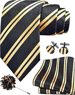 GUSLESON 3.15"（8cm） Mens Stripe Tie and Lapel Pin Necktie Hankerchief Cufflinks Set for Men