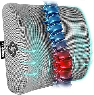 SA5244 Ergonomic Lumbar Support Pillow Helps Relieve Lower Back Pain 100% Pure Memory Foam Improves Posture Fits Most Seats Breathable Mesh Washable Cover Adjustable Strap