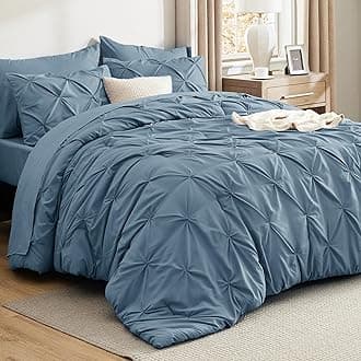 Bedsure Full Comforter Set Mineral Blue - Bed in a Bag Full Size Bedding Set 7 Pieces, GentleSoft™ Pintuck Bed Set Gift for Family, Pinch Pleat All Season Comforter with Sheets, Pillowcases & Shams