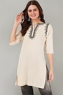 Brownverse Pure Cotton Embroidered Women Short Kurti