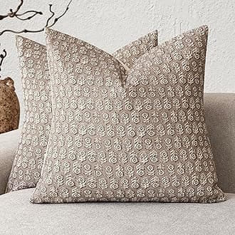 Foindtower Set of 2 Decorative Vintage Floral Print Throw Pillow Covers Neutral Modern Farmhouse Cushion Covers Boho Home Decor for Sofa Couch Chair Bedroom Living Room,24×24 Inch,Tan Taupe