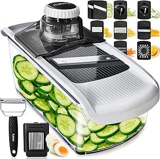 Kitchen Mandoline Vegetable Slicer - Mandoline Slicer Spiralizer & Julienne Cutter for Veg Cucumber Onion Potato Carrot - Cheese Grater - Kitchen Tools & Gadgets (PRO 11-in-1, White)