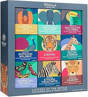 of Chelsea | Coffees of the World Gift Set For Men & Women | 9 Boxes of Single Origin Ground Coffee | Brews up to 72 cups | 9 x 66g Ground Coffee Bags