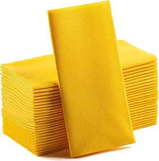 Yellow Paper Napkins | Linen Feel Guest Disposable Cloth Like Dinner Napkins | Hand Towels | Soft, Absorbent, Paper Hand Napkins for Kitchen, Bathroom, Parties, Weddings, Dinners Or Events | 50 Pack