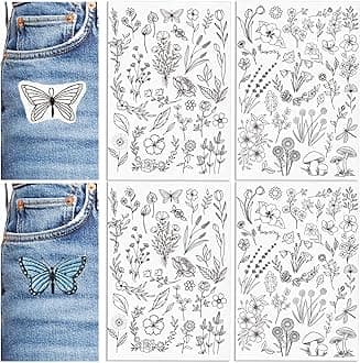 Patemby Embroidery Pattern Water Soluble Embroidery Stabilizers, Stick and Stitch Embroidery Paper Wash Away with Pre-Printed Pattern Designs Stencils Transfers for Hand Sewing Lover Beginner