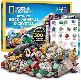 NATIONAL GEOGRAPHIC Rock Collection Kit for Kids – 300+ Piece Crystals and Gemstones Set Includes Geodes, Rocks and Minerals Science Kit for Kids, A Geology Gift for Boys and Girls