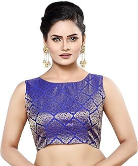 Madhu Fashion Womens Banaras Brocade Readymade Stitched Sleeveless Saree Blouse