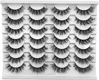 False Eyelashes Fluffy Faux Mink Lashes, Yasnai Natural Eyelashes，14 Pairs Pack 9D Wispy Cat Eye Fake Lashes