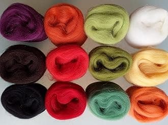 Assorted Merino Wool Roving Tops Pack – 60 g, 12 Colours for Needle Felting, Wet Felting and Spinning (Set E)