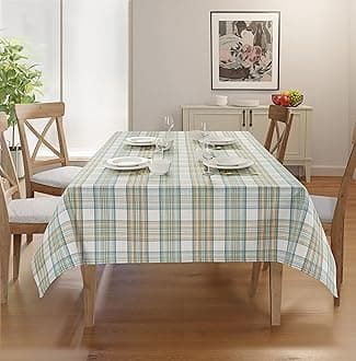 Rectangle Table Cloth - Table Cover - Cotton Mitered Stitched - Checks Table Covers for Kitchen Dining, Wedding, Decorations, & Parties - 60x84 in - Khaki Duplin