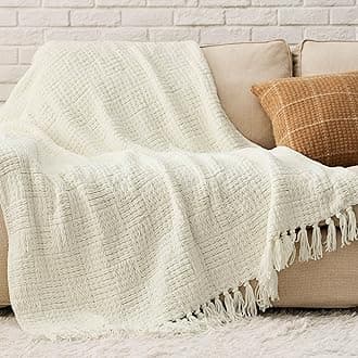 Bedsure White Throw Blanket for Couch – Versatile Knit Woven Chenille Blanket for Chair, Soft, Warm & Decorative Blanket with Tassels for Bed, Sofa and Living Room (Pure Milk, 50 x 60 inches)