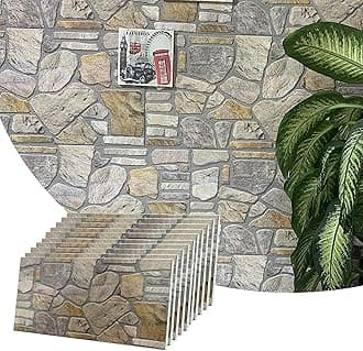 Dundee Deco 3D Wall Panels - Cladding, Grey Gold Stone Look Wall Paneling, Styrofoam Facing for Interior and Exterior Applications, DIY, Set of 10, Covers 54 sq ft
